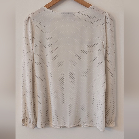 Ann Taylor Loft White with Black Polka Dots Print Long Sleeve Blouse Size S - Picture 4 of 6